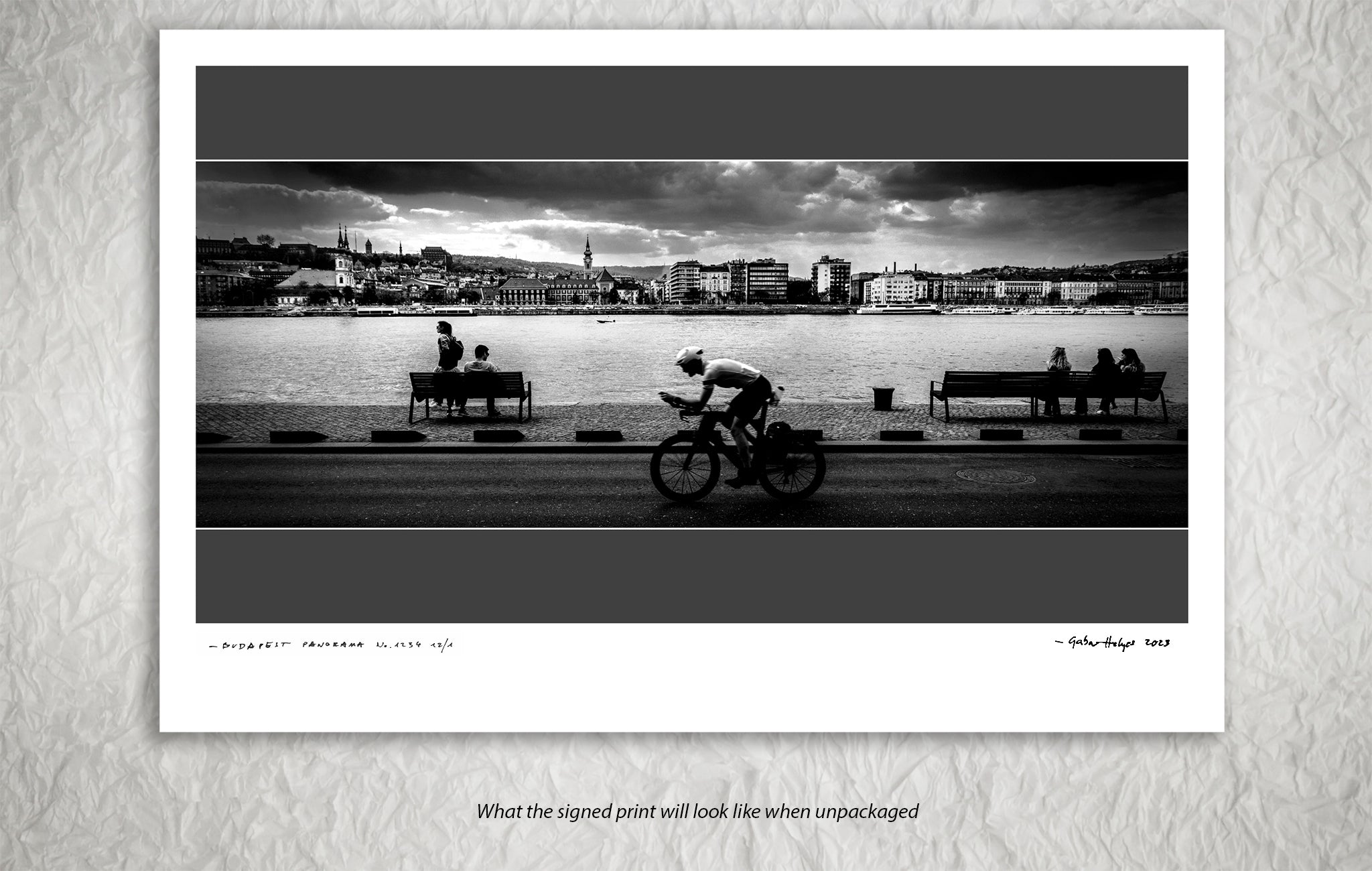 BUDAPEST PANORAMA No.2824BW        "THE BICYCLIST"